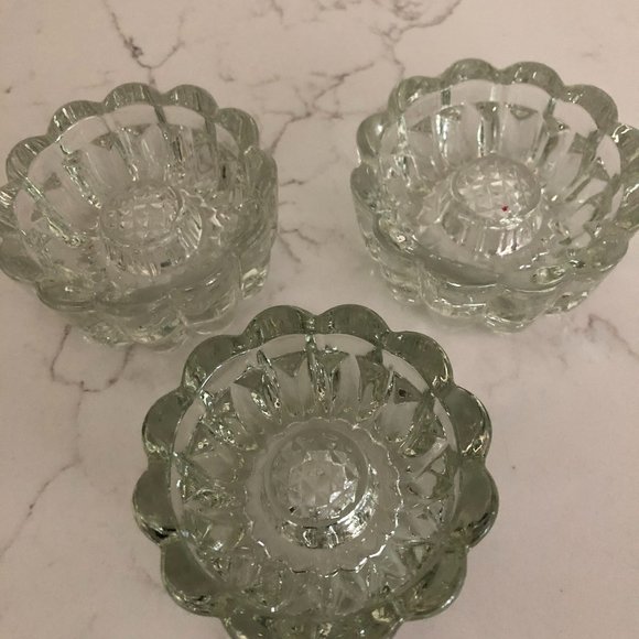 3 Vintage Princess House Reversible 3-Way Ribbed Crystal Bubble Candle Holders - Picture 1 of 7